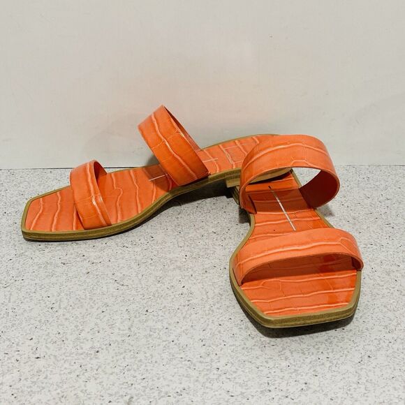 Dolce Vita Isaac Sandals 6.5M Orange Moc Croc Strappy Slides Low Heel Beachy - Picture 3 of 8